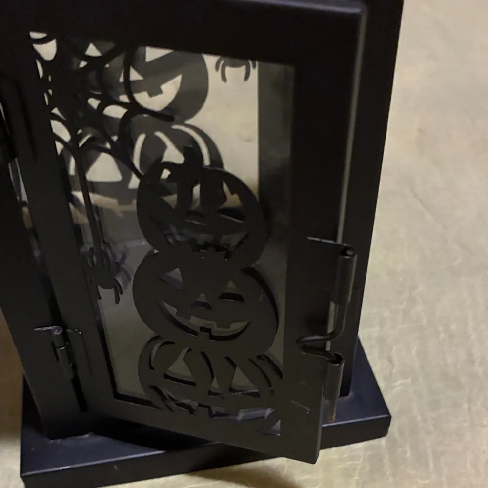 Black Metal Halloween Lantern With Pumpkins